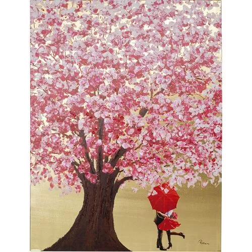 Πίνακας Σε Καμβά Touched Flower Ζευγάρι Σε Δέντρο Ροζ-Χρυσό 120x160 εκ.