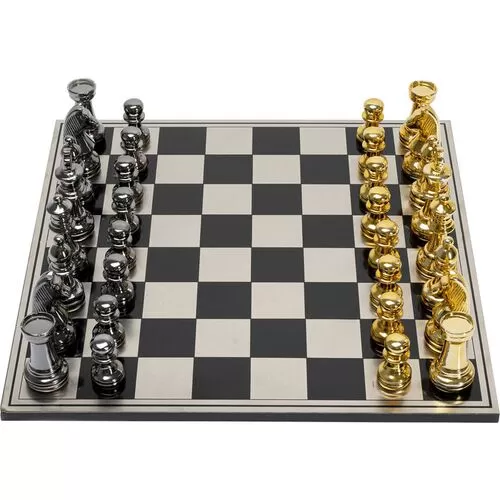 Επιτραπέζιο Διακοσμητικό Σκάκι Μαύρο-Χρυσό Μεταλλικό 60x60 εκ.