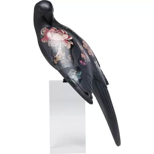 Διακοσμητικό Παπαγάλος Με Λουλούδια Μαύρο Ακρυλικό 35 εκ.