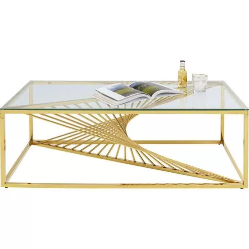 Τραπέζι Μέσης Laser Μέταλλο-Γυαλί Χρυσό 120x60 εκ.