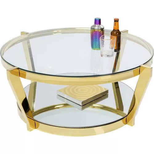 Τραπέζι Μέσης Monocolo Μέταλλο-Γυαλί Χρυσό-Καθρέφτης 90x90x38 εκ.
