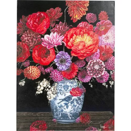 Πίνακας Σε Καμβά Touched Λουλούδια Σε Βάζο Κόκκινο-Ροζ 90x120 εκ.
