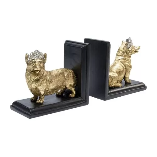 Βιβλιοστάτες Βασιλικοί Σκύλοι Κόργκι Χρυσό-Μαύρο 21x11x18 εκ. (Σετ 2)