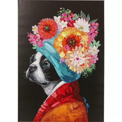 Πίνακας Σε Καμβά Σκύλος Με Λουλούδια