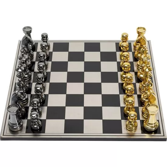 Επιτραπέζιο Διακοσμητικό Σκάκι Μαύρο-Χρυσό Μεταλλικό 60x60 εκ.